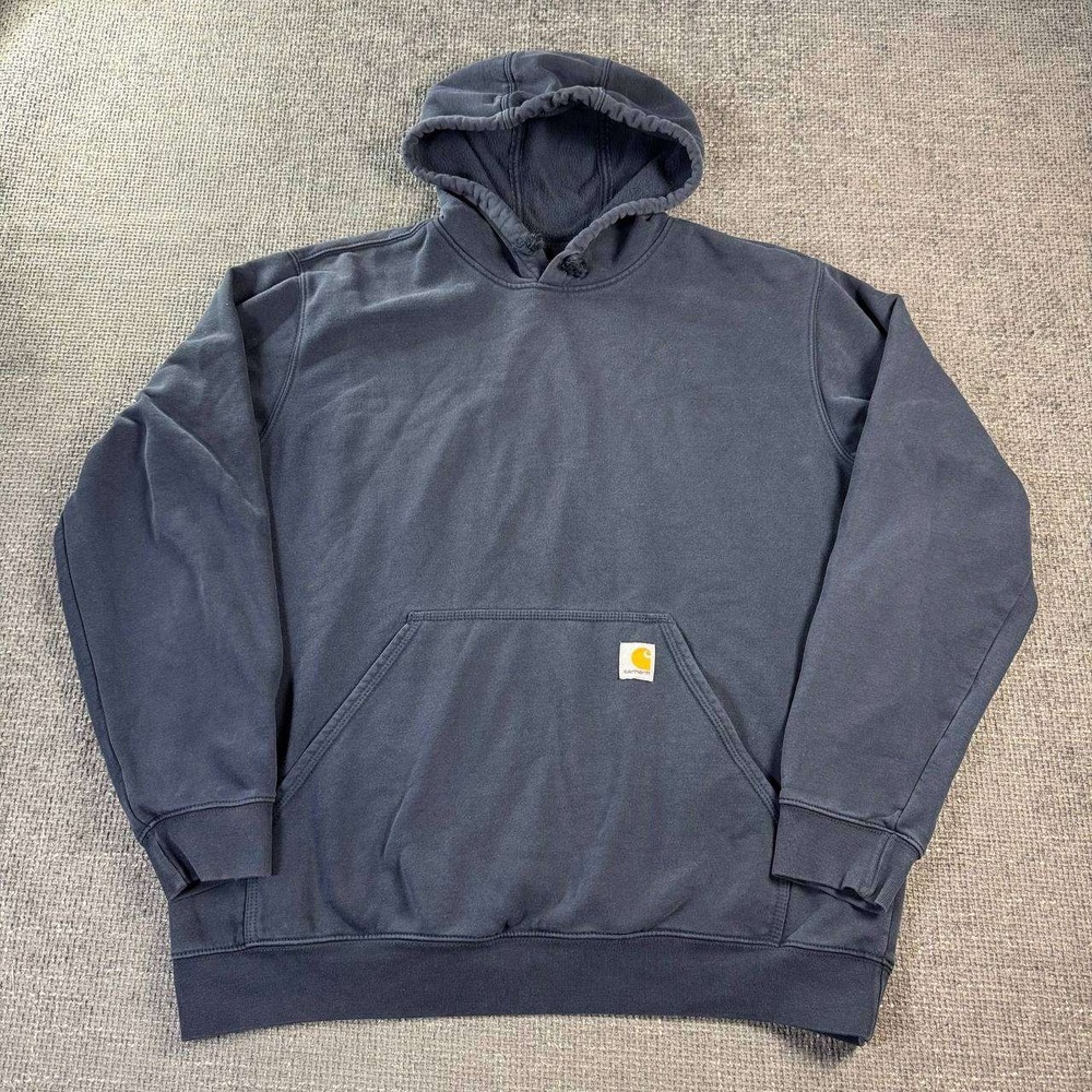 Carhartt Loose Fit Hoodie Mens L Navy Blue Graphic Sleeve Logo Pullover